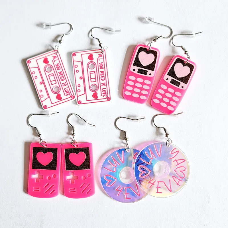 Wholesale Valentine's Day Pink Heart Coffee Cup Cupid Tape Earrings
