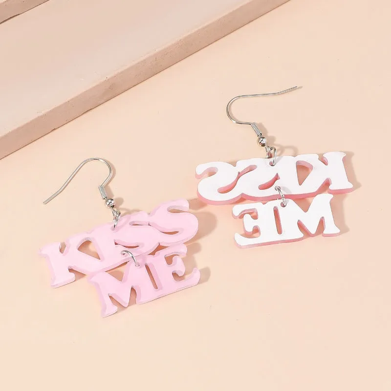Wholesale Valentine's Day Pink Letter KISS ME Acrylic Earrings