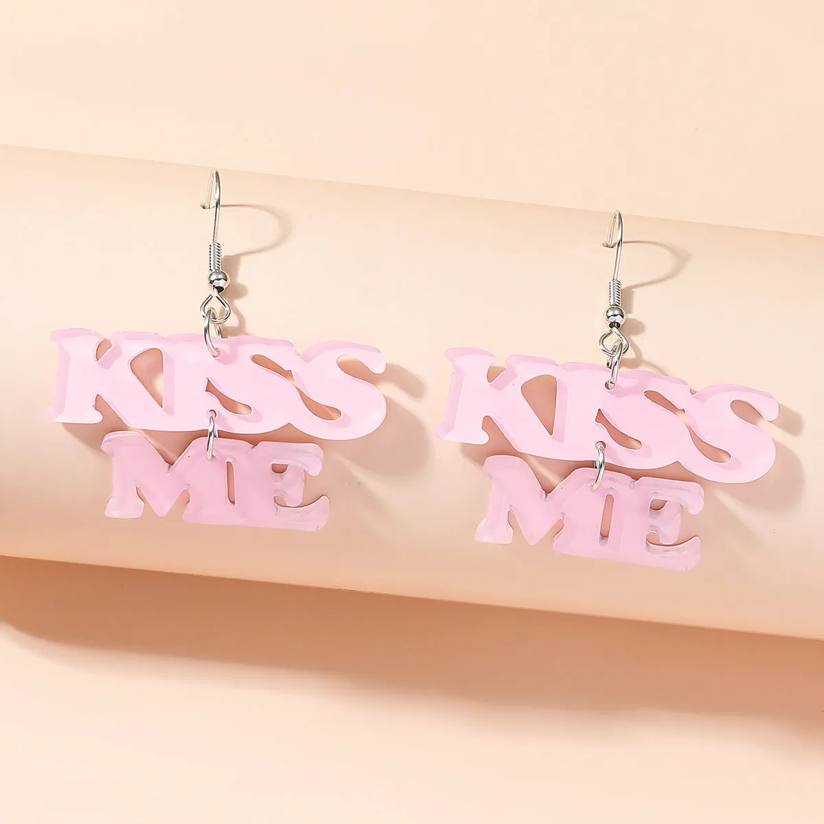 Wholesale Valentine's Day Pink Letter KISS ME Acrylic Earrings