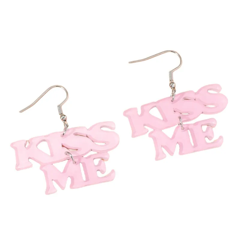 Wholesale Valentine's Day Pink Letter KISS ME Acrylic Earrings