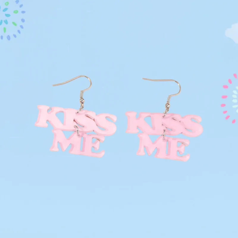 Wholesale Valentine's Day Pink Letter KISS ME Acrylic Earrings