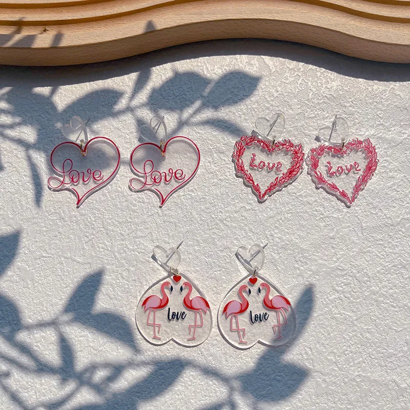 Wholesale Valentine's Day Pink Love Acrylic Earrings
