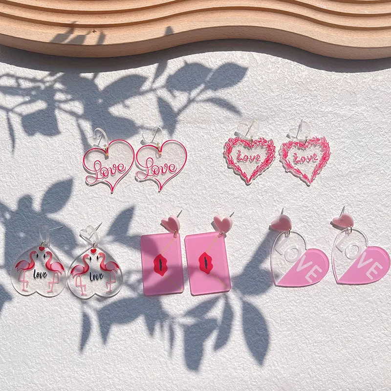 Wholesale Valentine's Day Pink Love Acrylic Earrings