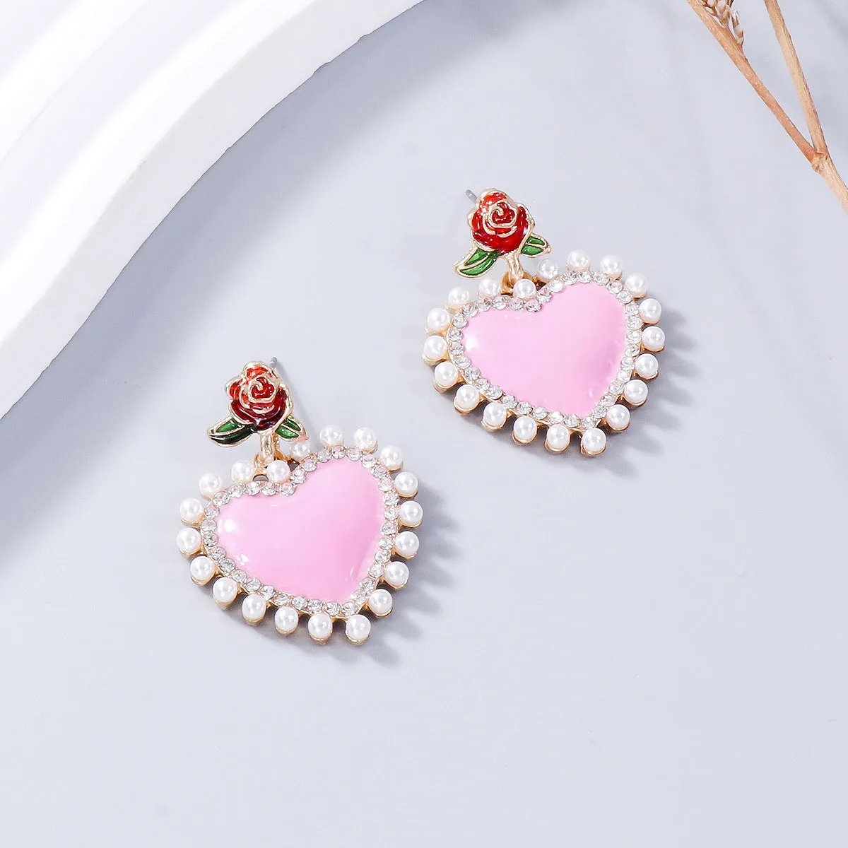 Wholesale Valentine's Day Pink Love Alloy Earrings