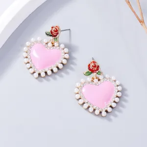Wholesale Valentine's Day Pink Love Alloy Earrings