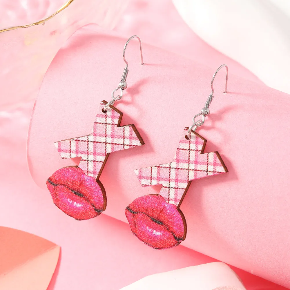 Wholesale Valentine's Day Pink Love Letter Wooden Earrings