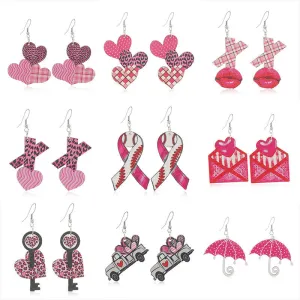 Wholesale Valentine's Day Pink Love Letter Wooden Earrings