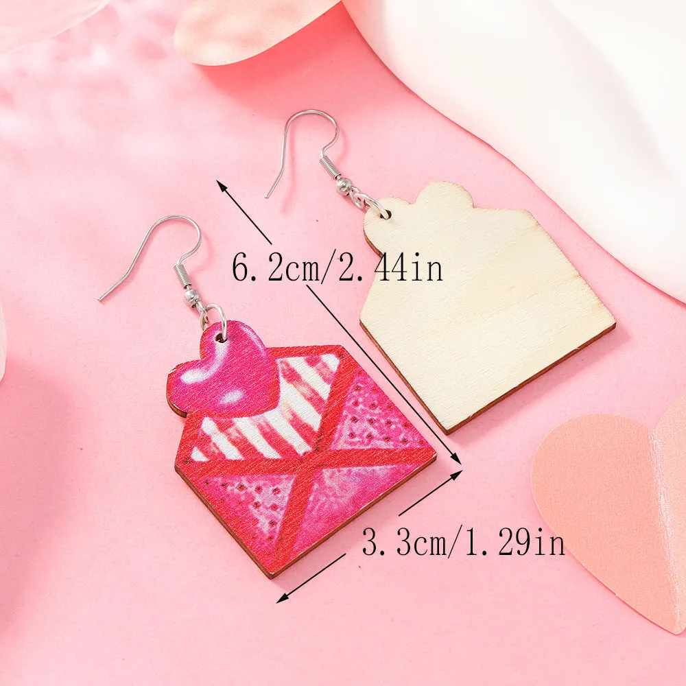 Wholesale Valentine's Day Pink Love Letter Wooden Earrings
