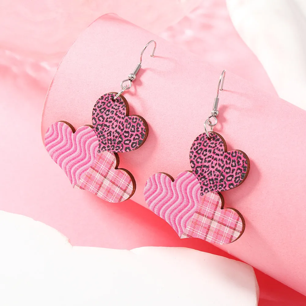 Wholesale Valentine's Day Pink Love Letter Wooden Earrings