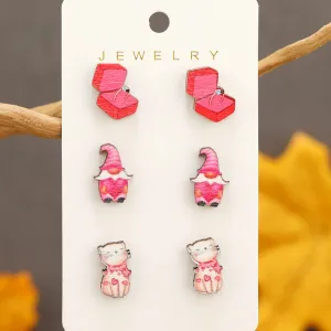 Wholesale Valentine's Day Pink Printed Wooden Earrings