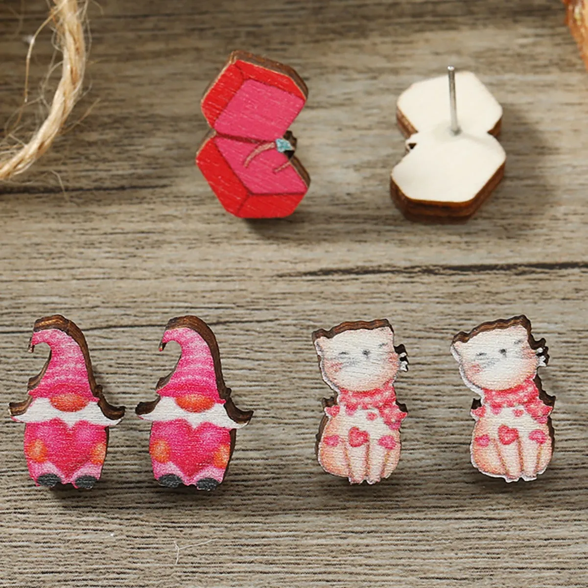 Wholesale Valentine's Day Pink Printed Wooden Earrings
