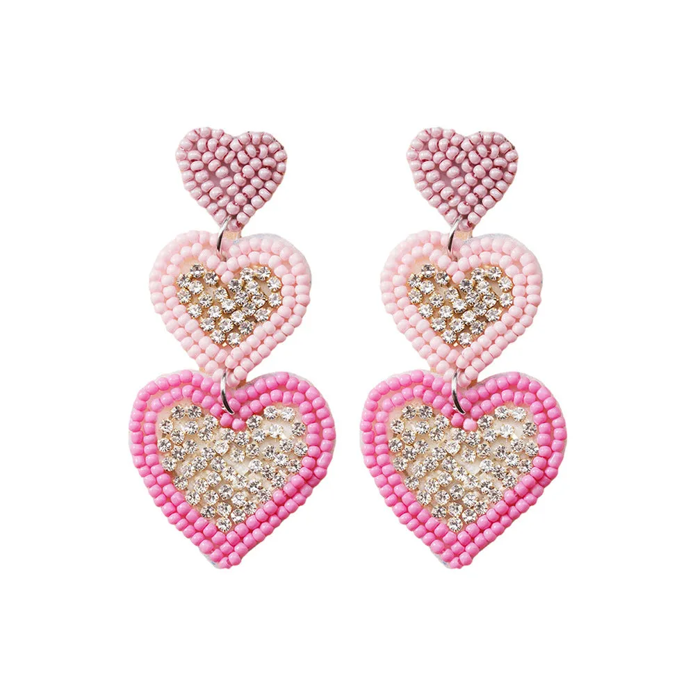 Wholesale Valentine's Day Pink Rice Pearl Knitted Love LOVE Earrings