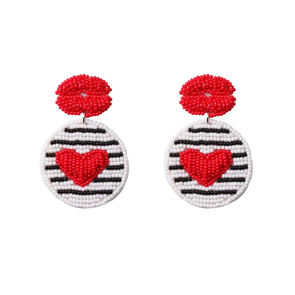 Wholesale Valentine's Day Pink Rice Pearl Knitted Love LOVE Earrings