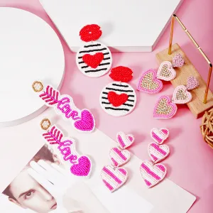 Wholesale Valentine's Day Pink Rice Pearl Knitted Love LOVE Earrings