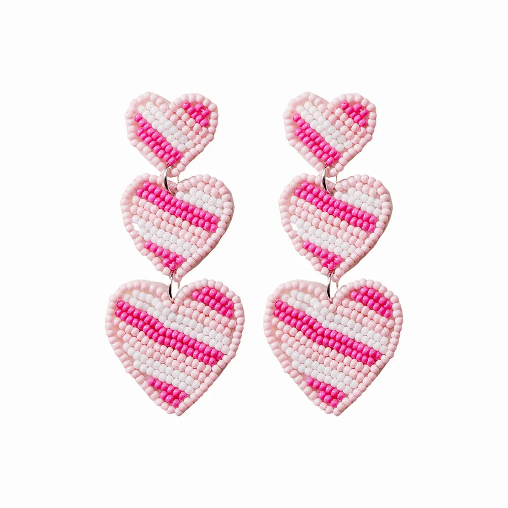 Wholesale Valentine's Day Pink Rice Pearl Knitted Love LOVE Earrings