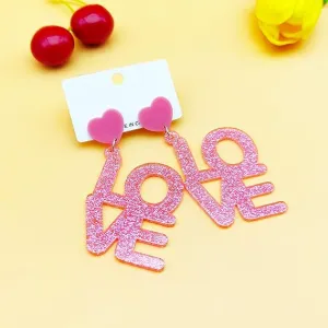 Wholesale Valentine's Day Pink Sequin LOVE Acrylic Earrings