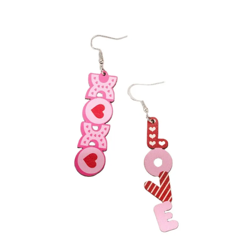 Wholesale Valentine's Day Pink Series Love Coffee Cup Personalized Western Cowboy Style Wood Earrings