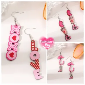 Wholesale Valentine's Day Pink Series Love Coffee Cup Personalized Western Cowboy Style Wood Earrings