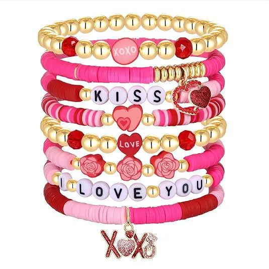 Wholesale Valentine's Day Polymer Clay Love Pendant Resin Beaded Bracelet