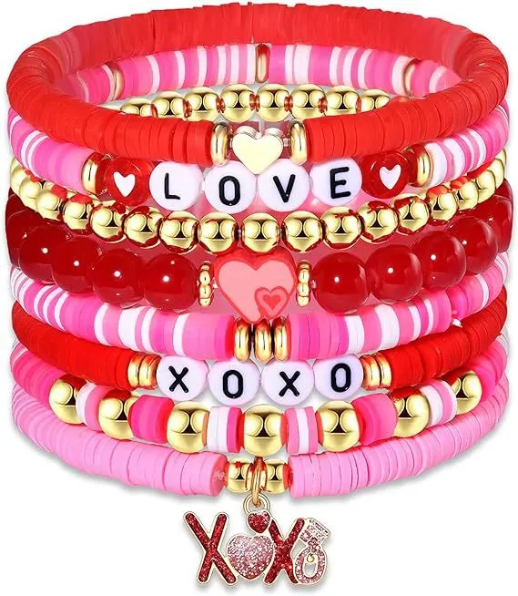 Wholesale Valentine's Day Polymer Clay Love Pendant Resin Beaded Bracelet