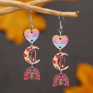 Wholesale Valentine's Day Printed Love Moon Wooden Earrings