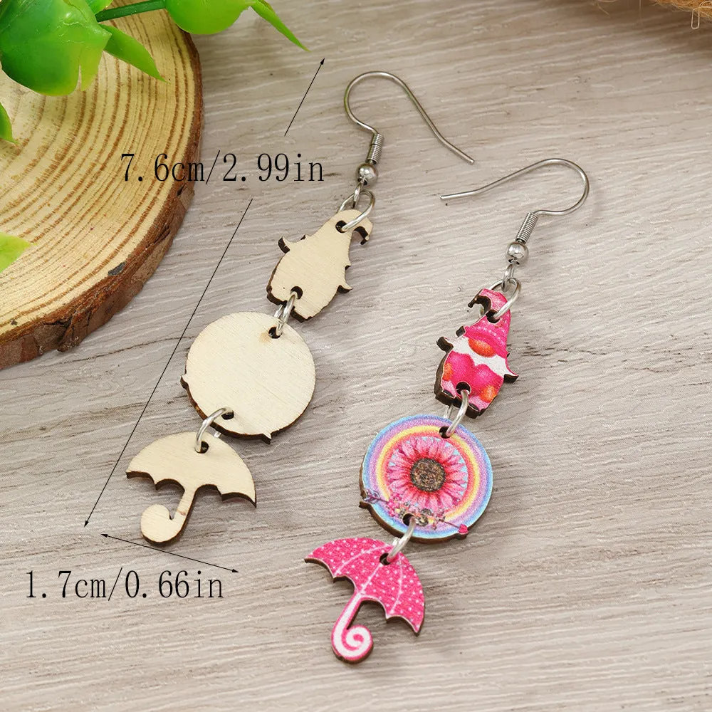Wholesale Valentine's Day Printed Umbrella Arrow Target Wooden Earrings