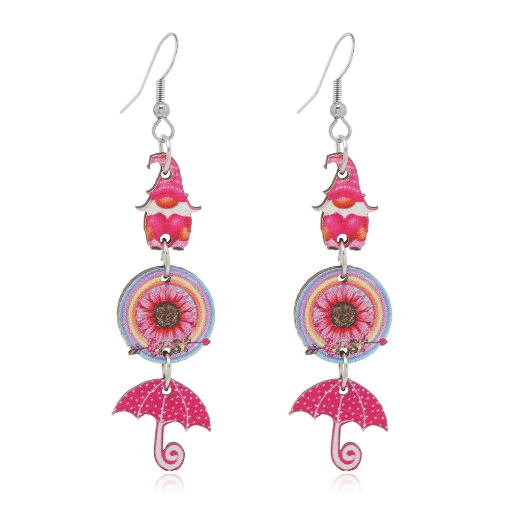 Wholesale Valentine's Day Printed Umbrella Arrow Target Wooden Earrings