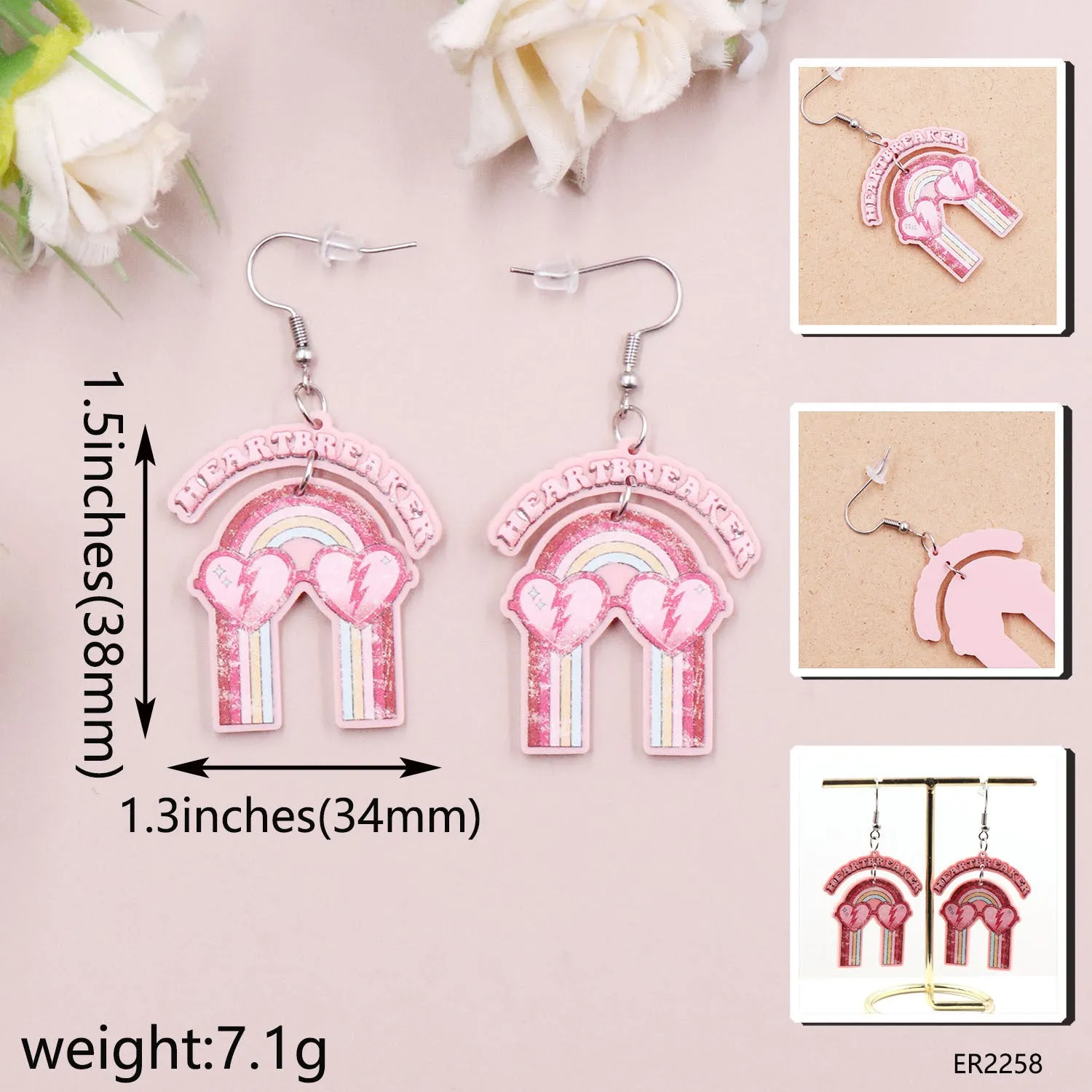 Wholesale Valentine's Day Rainbow Letters Acrylic Earrings