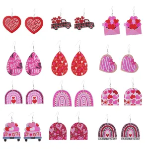 Wholesale Valentine's Day Rainbow Love LOVE Wooden Earrings