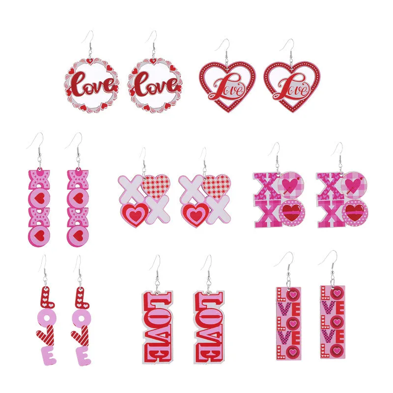 Wholesale Valentine's Day Rainbow Love LOVE Wooden Earrings