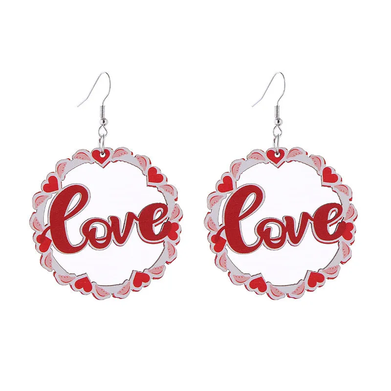 Wholesale Valentine's Day Rainbow Love LOVE Wooden Earrings