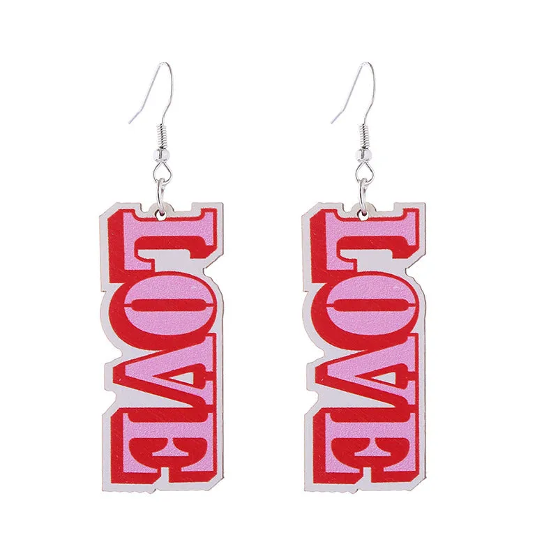 Wholesale Valentine's Day Rainbow Love LOVE Wooden Earrings