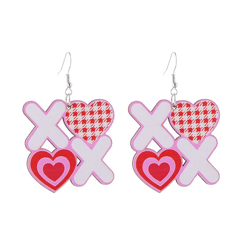 Wholesale Valentine's Day Rainbow Love LOVE Wooden Earrings