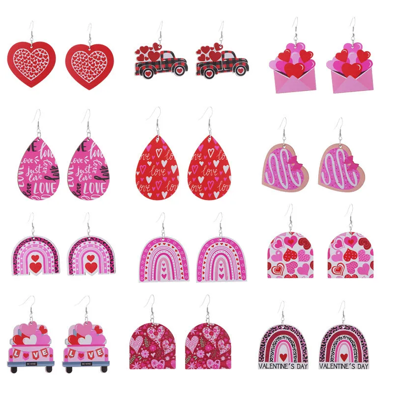 Wholesale Valentine's Day Rainbow Love LOVE Wooden Earrings