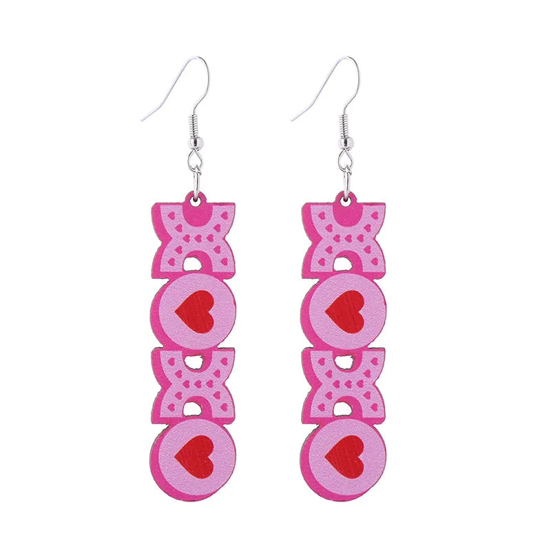 Wholesale Valentine's Day Rainbow Love LOVE Wooden Earrings