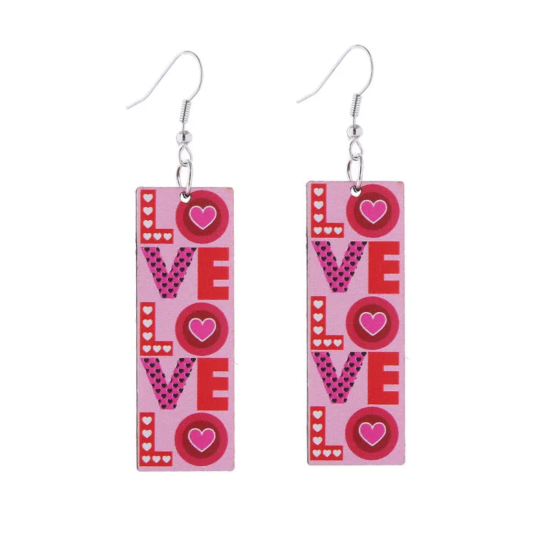 Wholesale Valentine's Day Rainbow Love LOVE Wooden Earrings