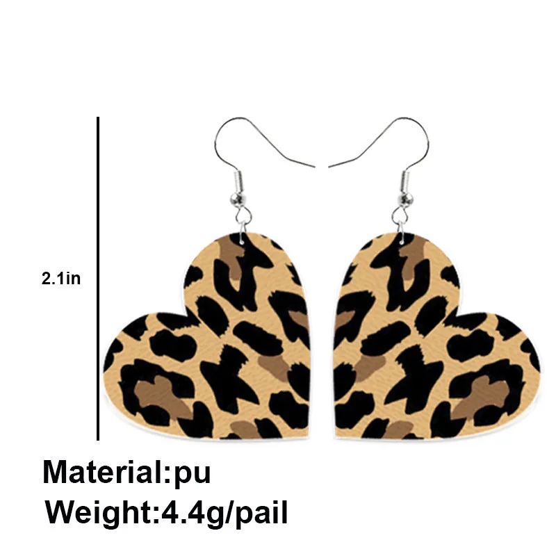 Wholesale Valentine's Day Red and Black Plaid Tie-dye Leopard Print Heart-shaped Leather Teardrop Earrings