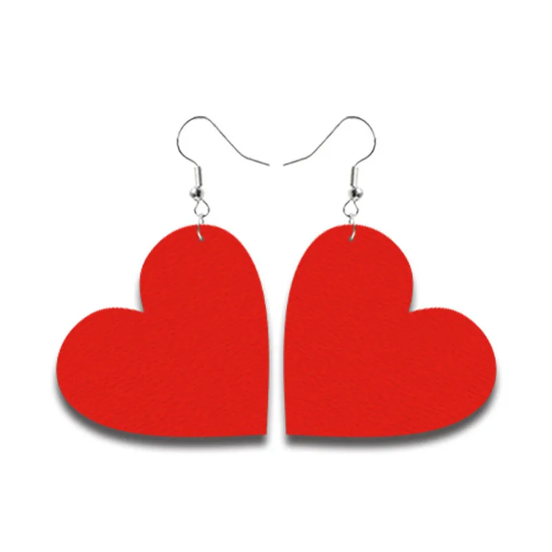 Wholesale Valentine's Day Red and Black Plaid Tie-dye Leopard Print Heart-shaped Leather Teardrop Earrings