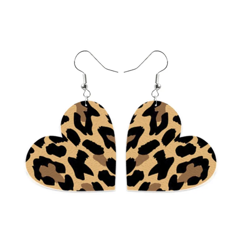 Wholesale Valentine's Day Red and Black Plaid Tie-dye Leopard Print Heart-shaped Leather Teardrop Earrings