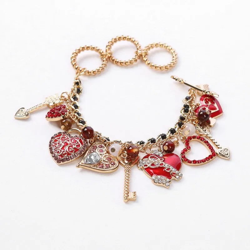 Wholesale Valentine's Day Red Diamond Studded Heart-shaped Alloy Earrings