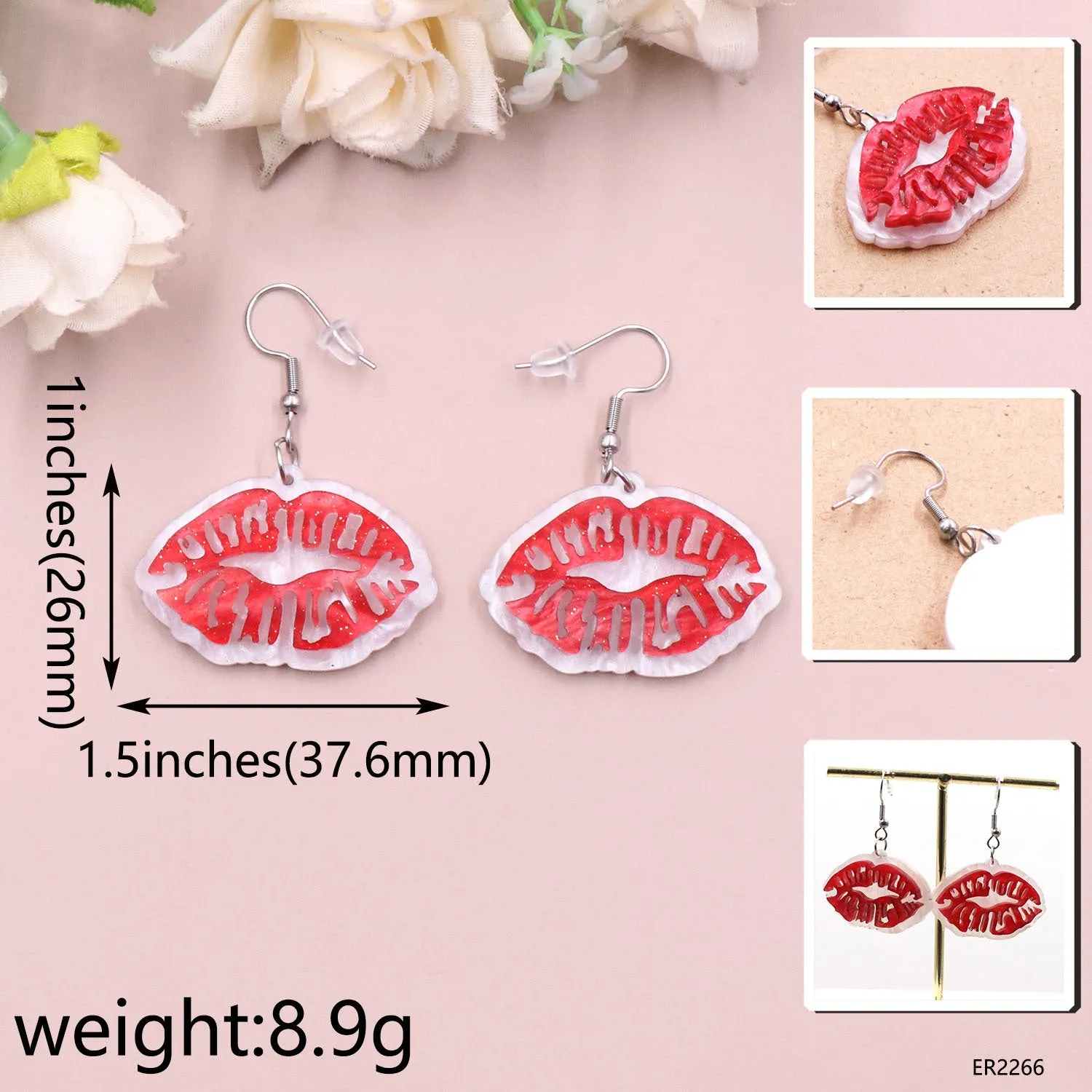 Wholesale Valentine's Day Red Lips Acrylic Earrings