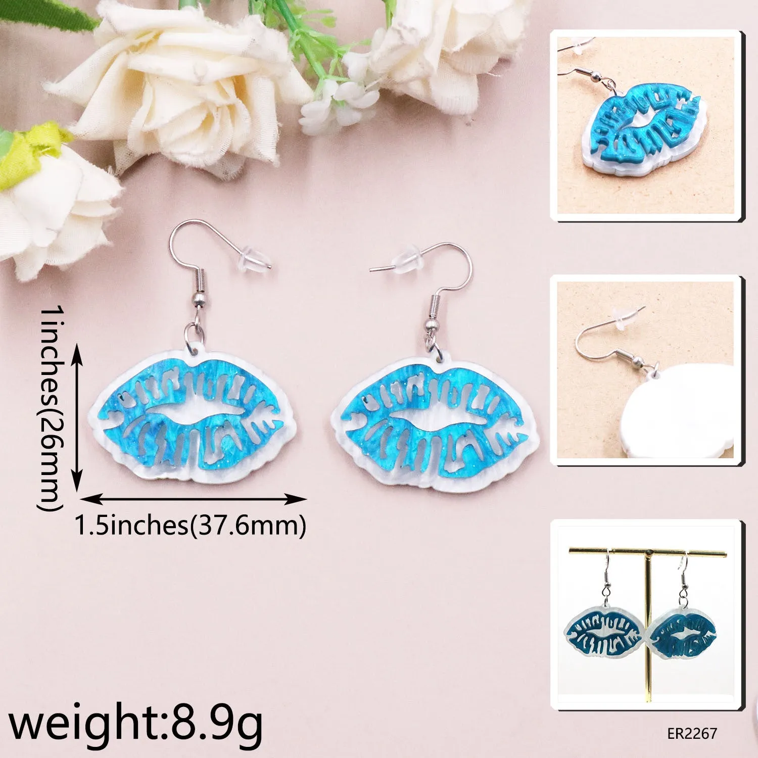 Wholesale Valentine's Day Red Lips Acrylic Earrings