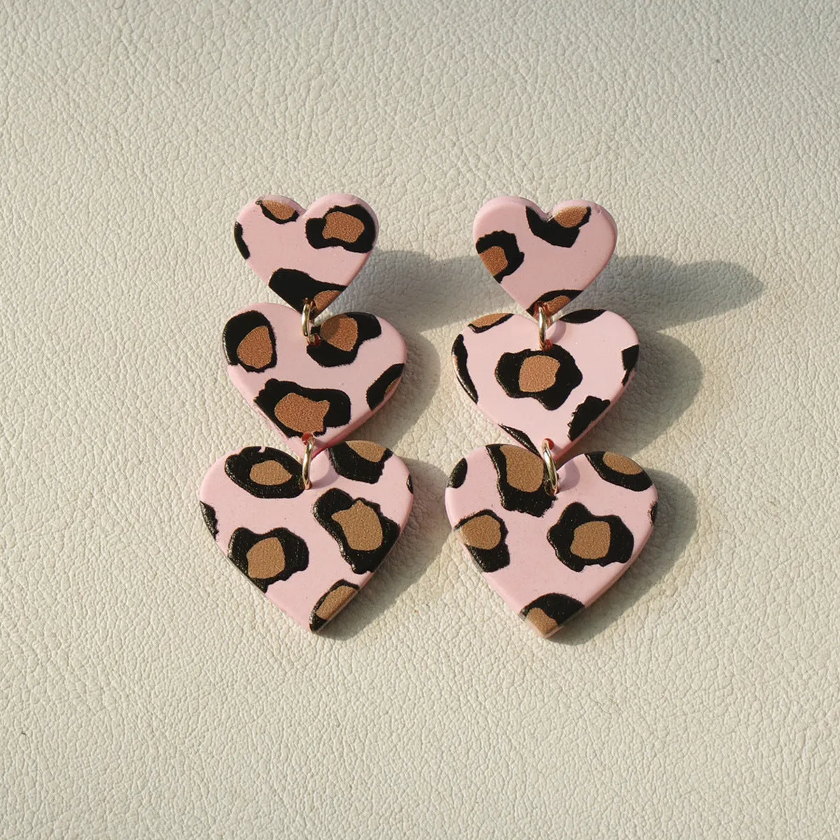 Wholesale Valentine's Day Red Pink Heart Leopard Print Long Retro Acrylic Earrings