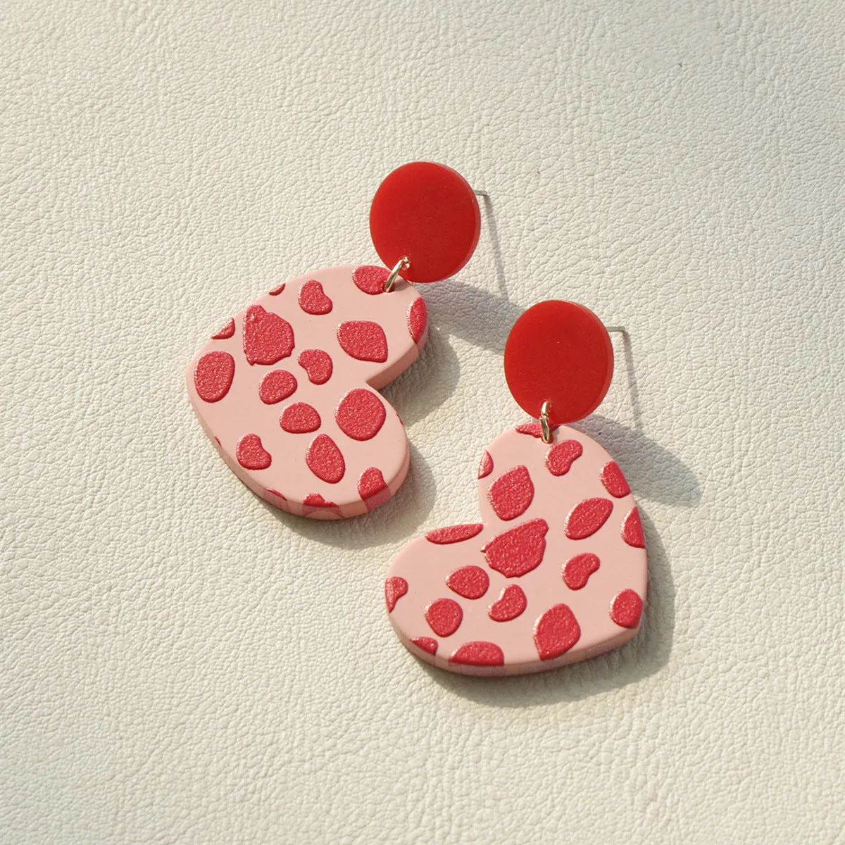 Wholesale Valentine's Day Red Pink Heart Leopard Print Long Retro Acrylic Earrings
