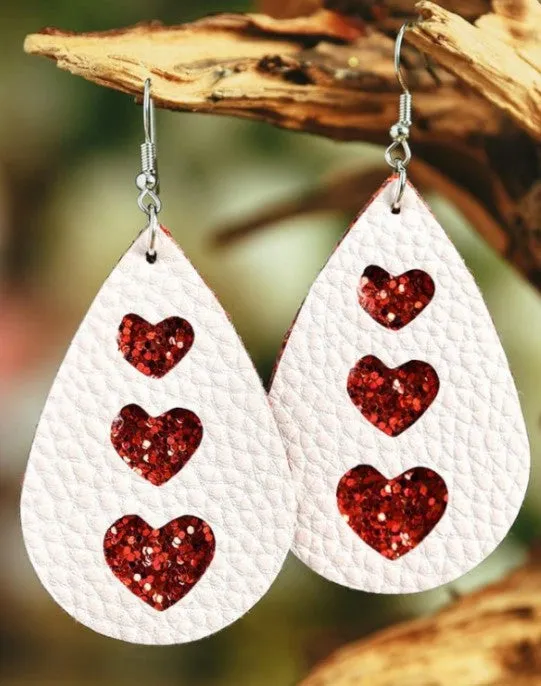 Wholesale Valentine's Day Red Plaid Peach Heart Leopard Leather Drop Earrings