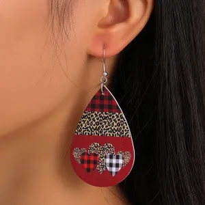 Wholesale Valentine's Day Red Plaid Peach Heart Leopard Leather Drop Earrings