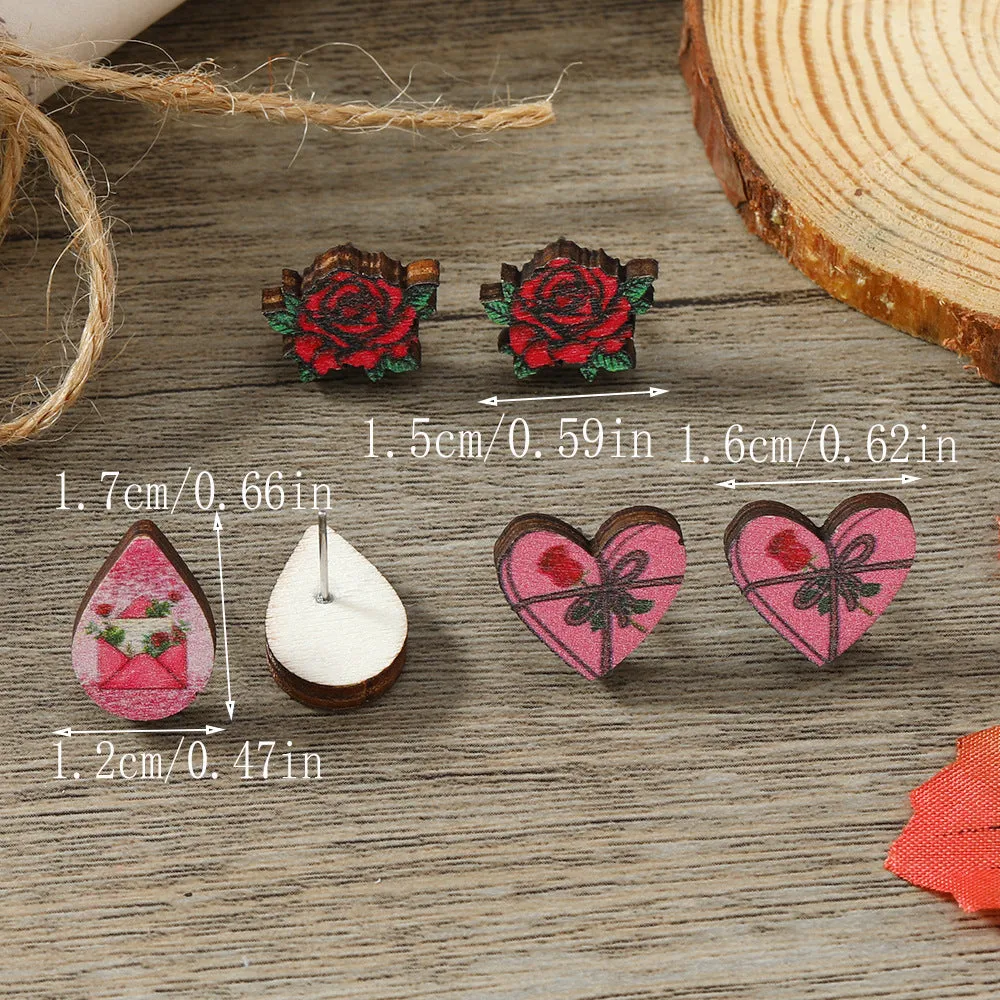 Wholesale Valentine's Day Rose Love Wooden Earpiece Set
