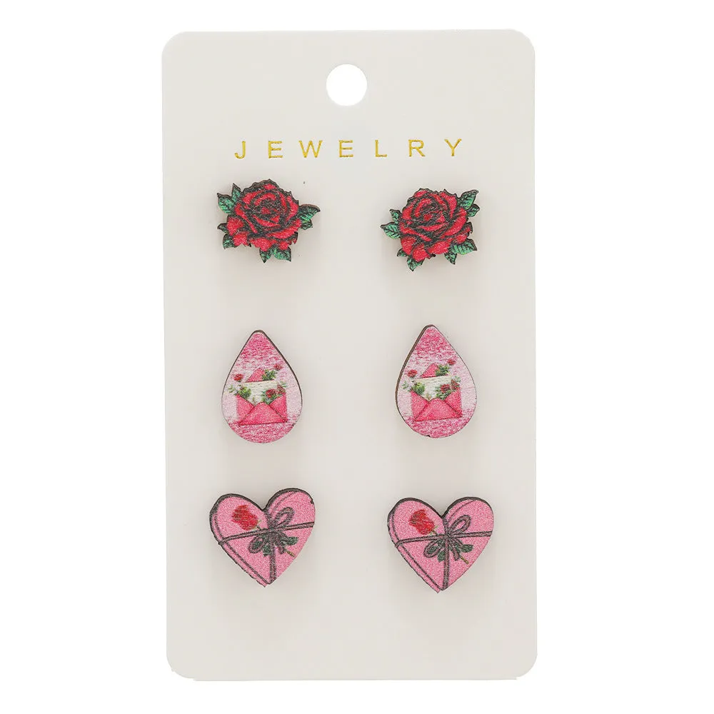 Wholesale Valentine's Day Rose Love Wooden Earpiece Set