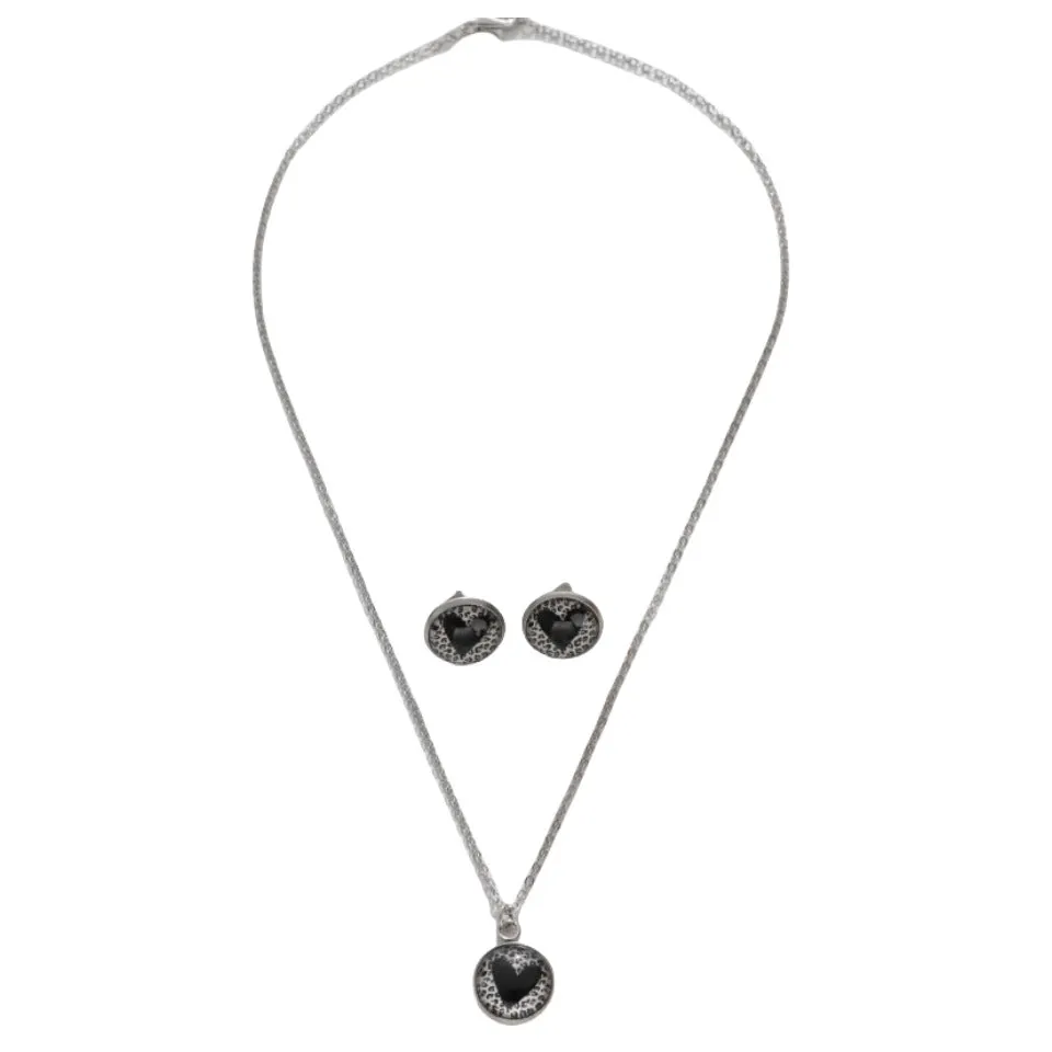 Wholesale Valentine's Day Round Leopard Print Love Earrings Necklace Set