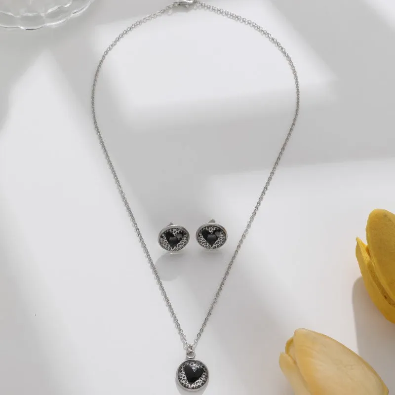 Wholesale Valentine's Day Round Leopard Print Love Earrings Necklace Set
